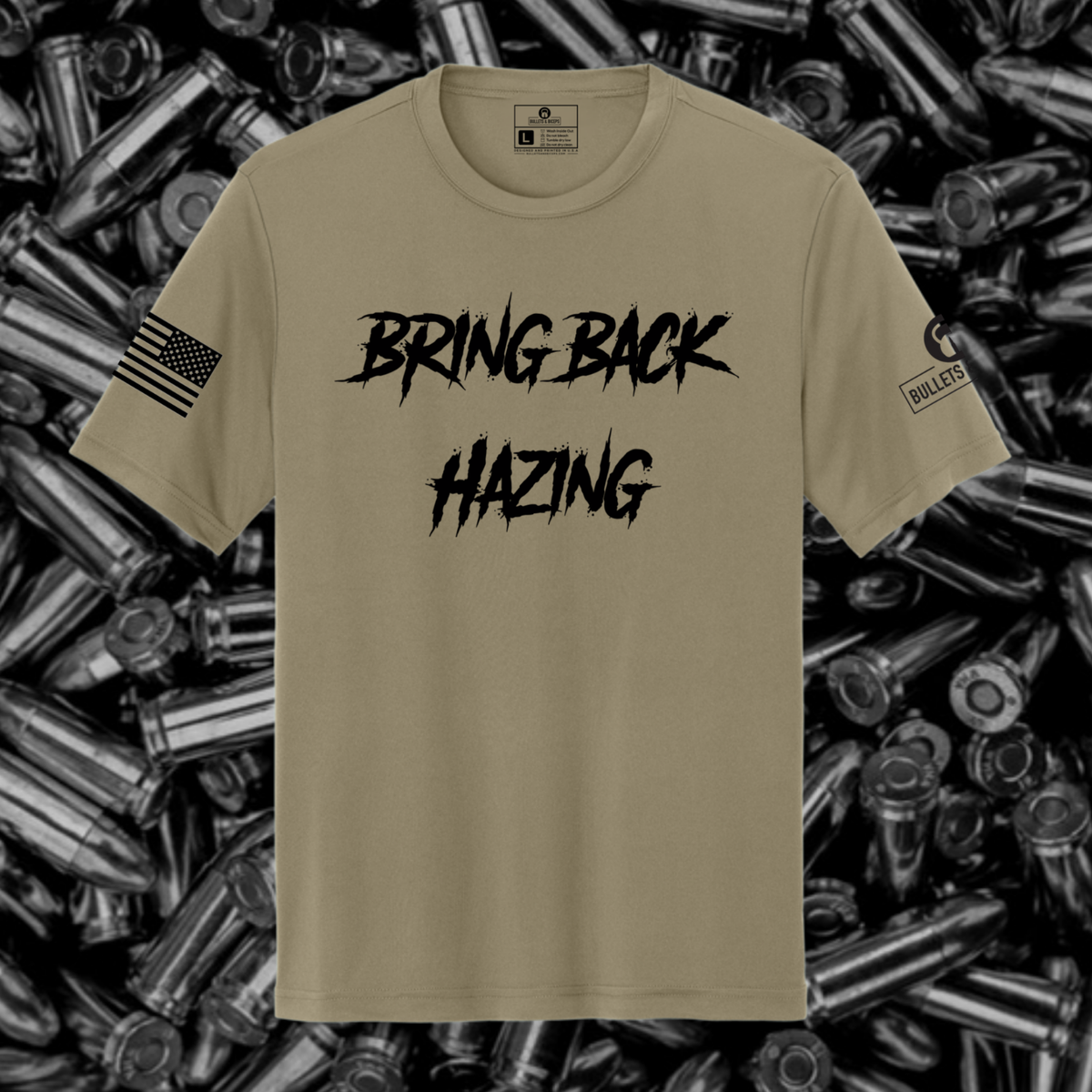 Bring Back Hazing premium tan T, front
