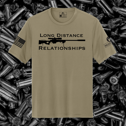 Long Distance Relationships premium tan T, front