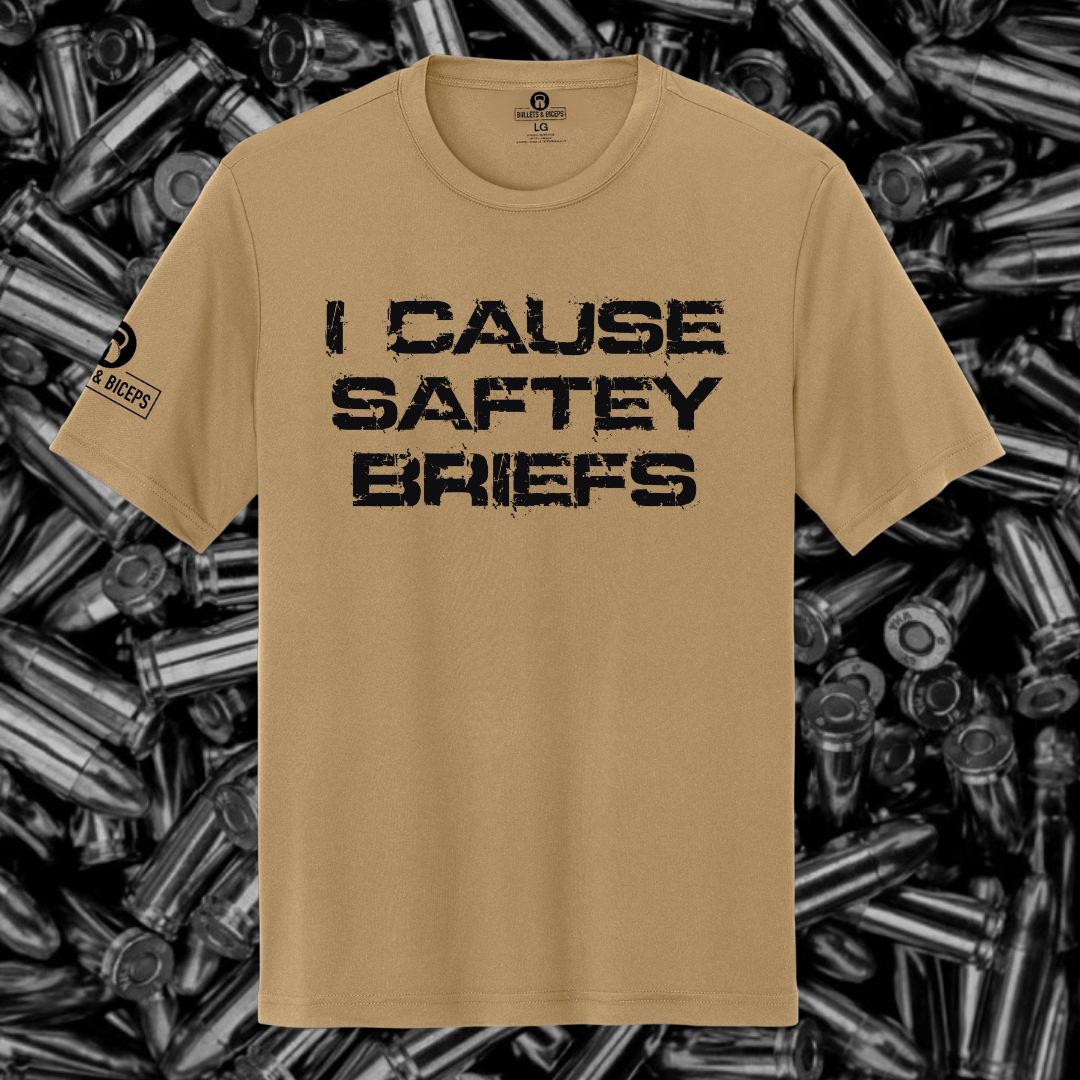 Shirts: “I Cause Safety Briefs” Premium Tan-T